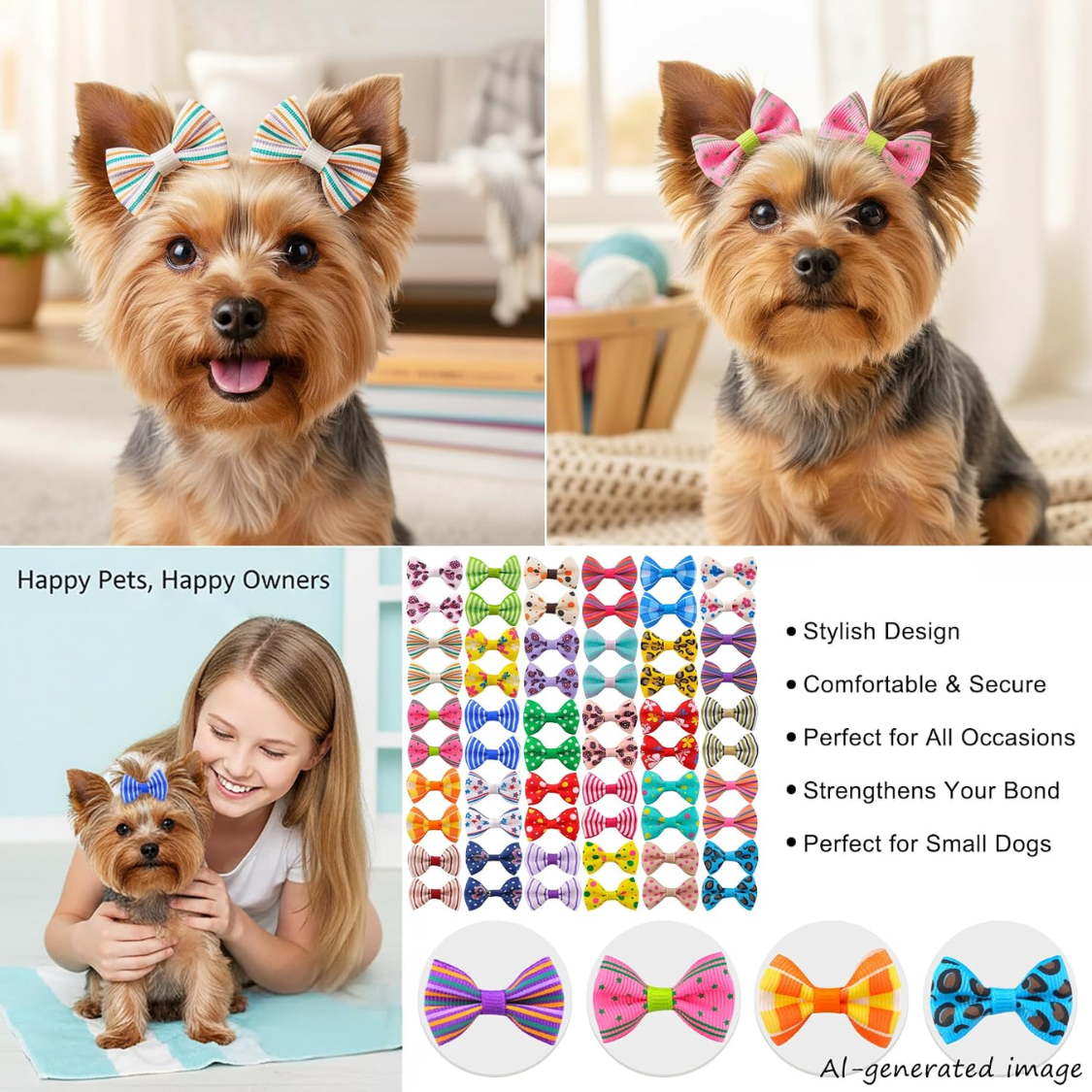 Dog Hair Bows Small Puppy Clips For Pet Grooming Accessories Doggy Gifts 60Pcs — foto 5