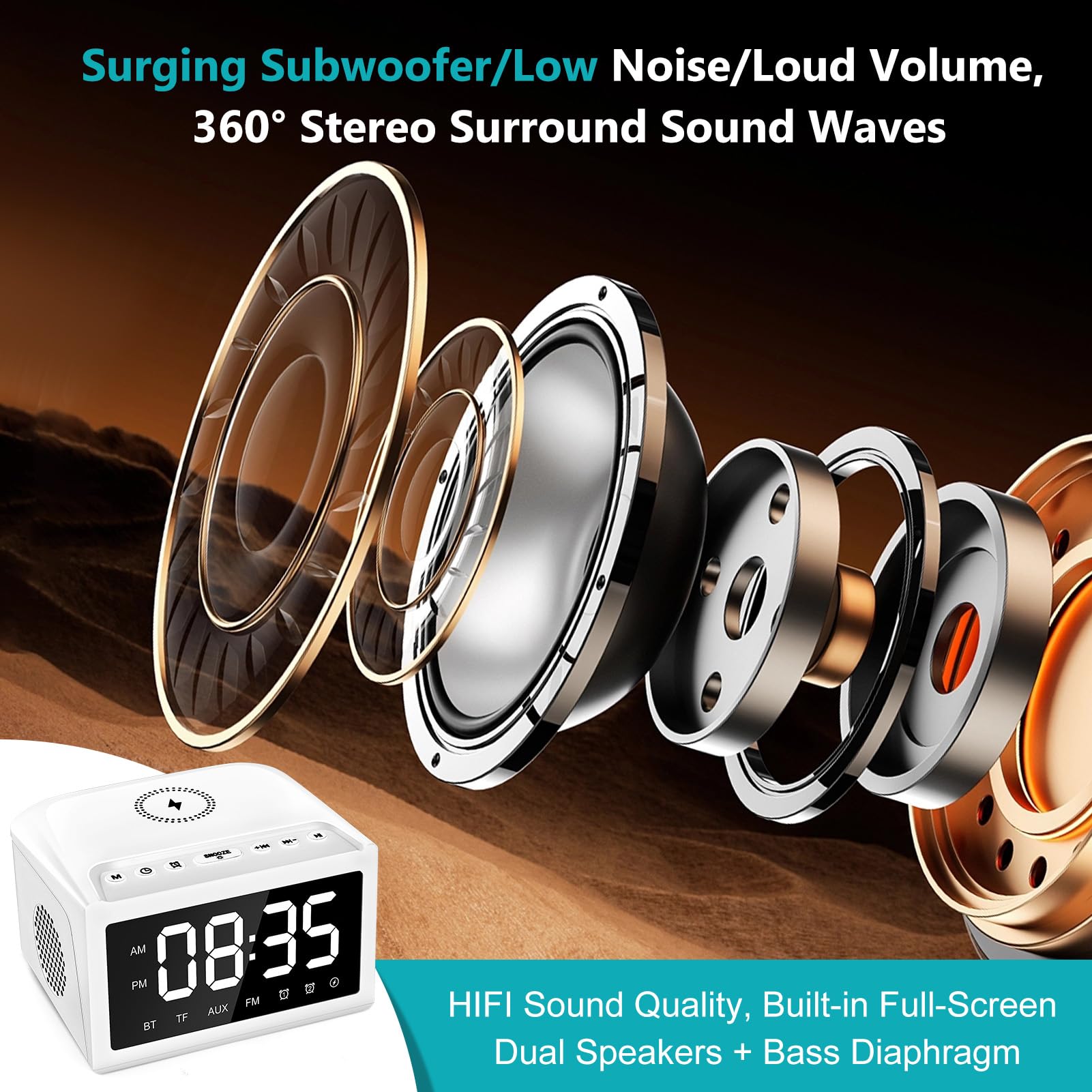 Alarm Clocks Bedside, Digital Alarm Clock Radio With Bluetooth Speaker, USB... 6