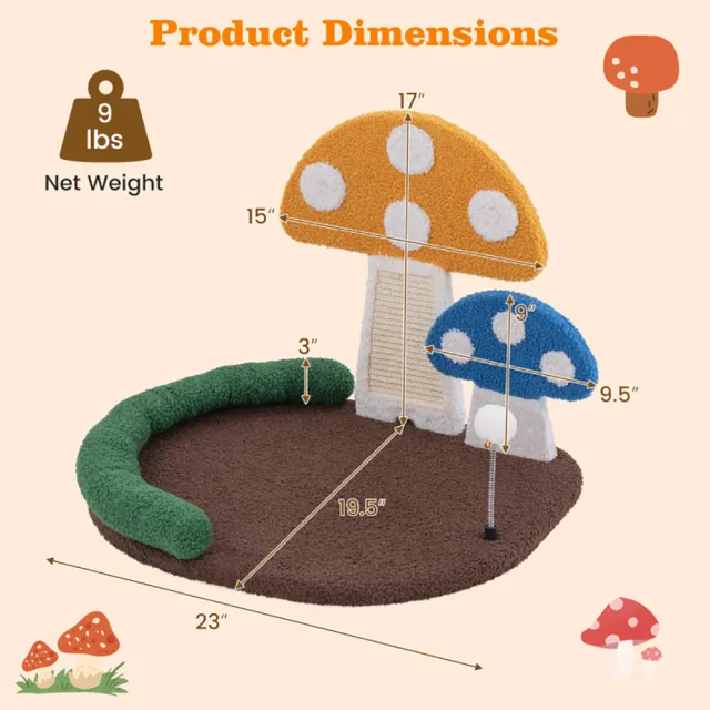 Mushroom Cat Bed Cat Claw Scratcher With Wide Bed And Sisal Scratch Panel Multicolor - Shop at LoveMi