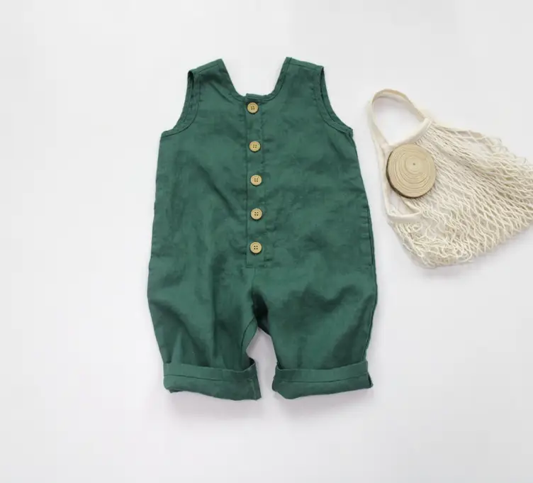 Back Slit Sleeveless One-piece Linen Seven-point Pants