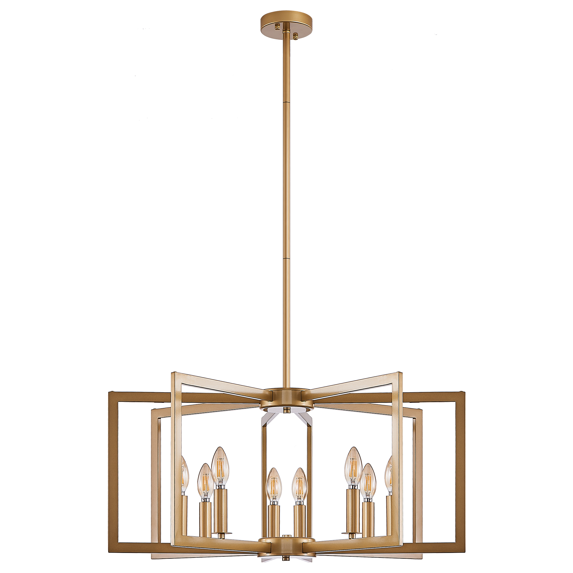 27 Modern Golden Geometric 8-Light Chandelier Industrial Metal Pendant Light Fixture For Living Room, Dining Room, Or Kitchen Bulb Not Included
