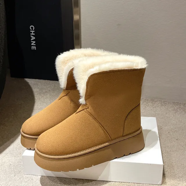 Winter Warm Snow Boots New Fashion Foldable Fleece Cotton Shoes For Women Plus Velvet And Thickened Plush Ankle Boots Brown - Shop at LoveMi