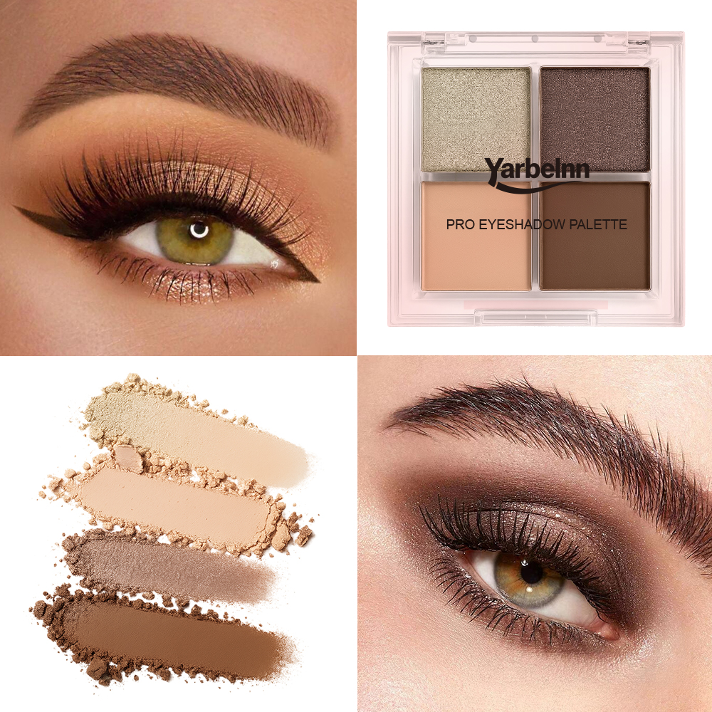 Hot Portable 4 Shades Eyeshadow Palette, Glitter Earth Tone Grape Matte Shimmer Powder, Multi-use Face Contour Cosmetics, 4g