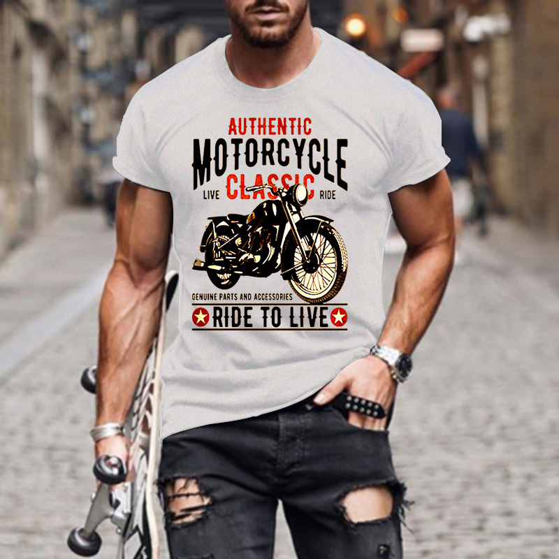 Title 7, Authentic Motorcycle Printed Slim Round Neck Me...