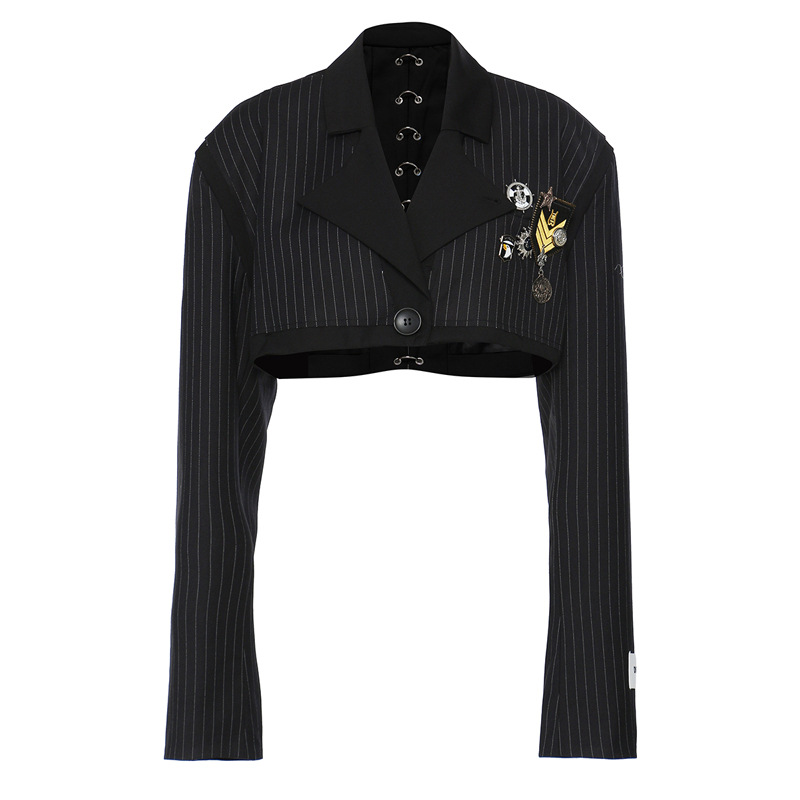 Personality Badge Pendant Short Jacket And Trousers Two-piece Set