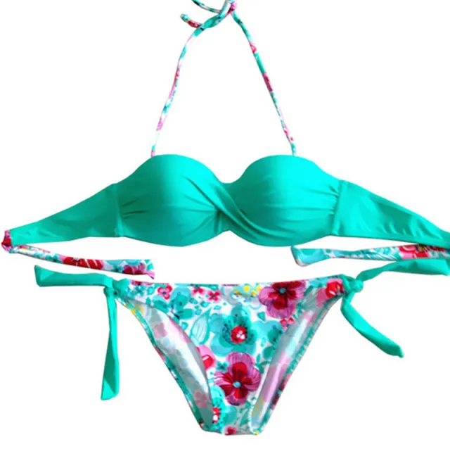 Elegant Solid Color Temperament Patchwork Push Up Cross Bikini Green - Shop at LoveMi
