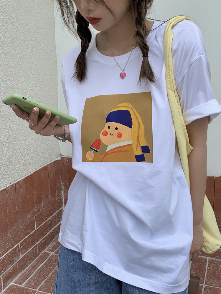 Women's Loose And Slim Cartoon Print Short Sleeve T-shirt