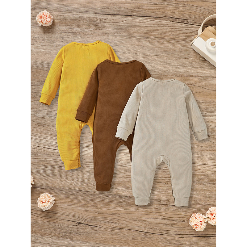 3-Pack Newborns Infants Baby Boys & Girls Long Sleeve Ribbed Romper Soft Button Front Jumpsuit — foto 6