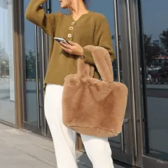 Women's Cute Furry Handbag - Brown - View 1