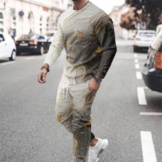 3d Digital Printing Crew Neck Sweater Sports Trousers Suit
