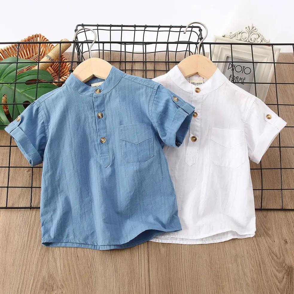 Boys' Summer Simplicity Solid Color Shirt Short