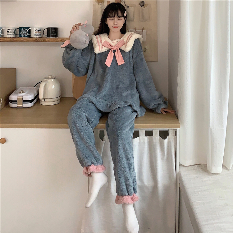 Title 1, Winter Cute Plush Bow One-piece Long Pajamas