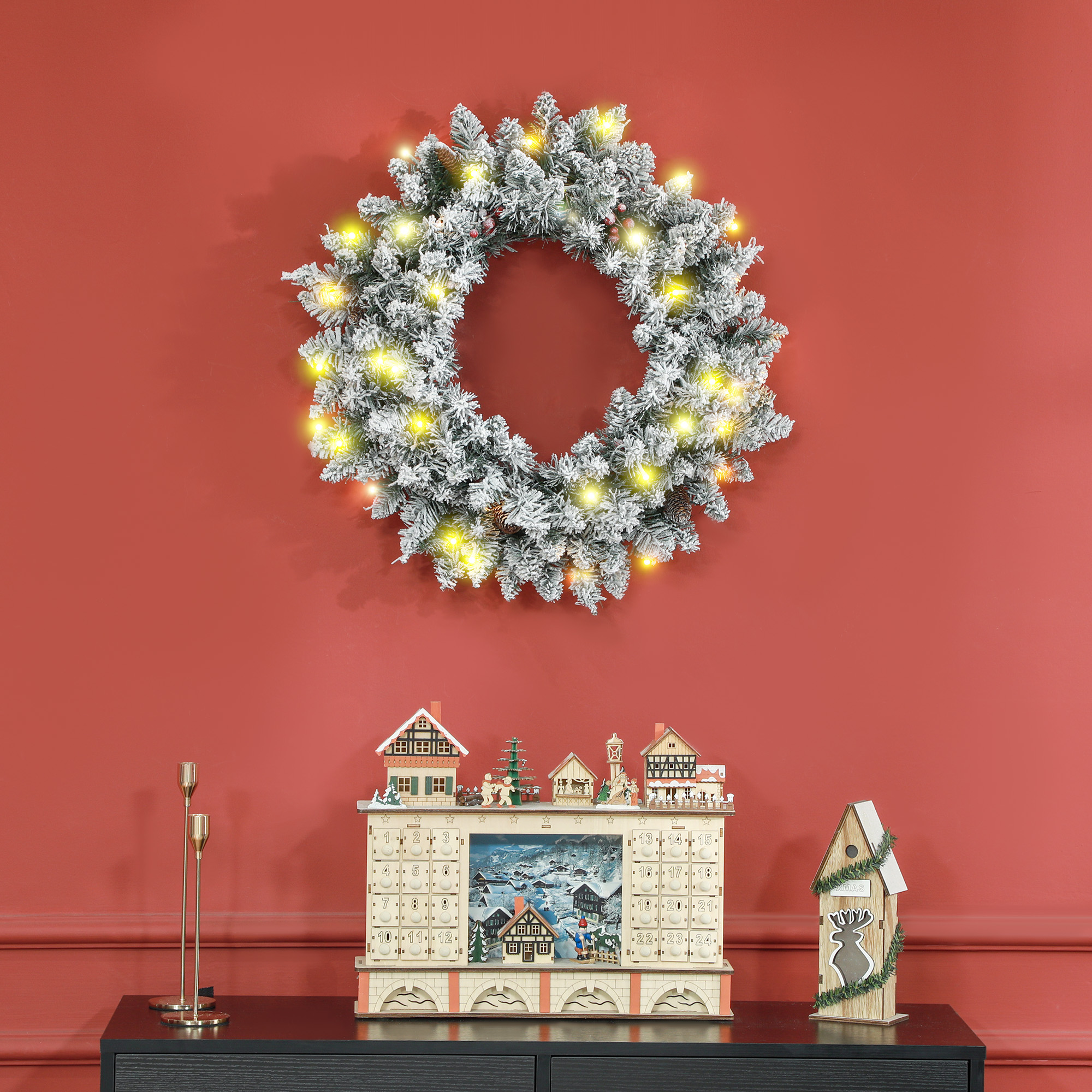60 Snow Pine Cones And Berry Christmas Wreaths With LED Lights — image 10