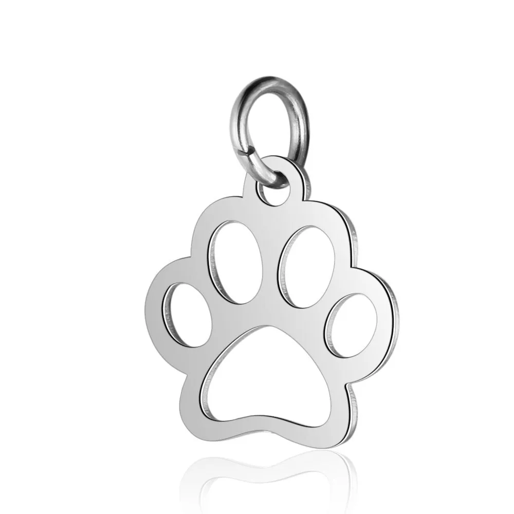Titanium Steel Polished Laser Cut Animal Dog Paw Jewelry Diy Pendant - Silver