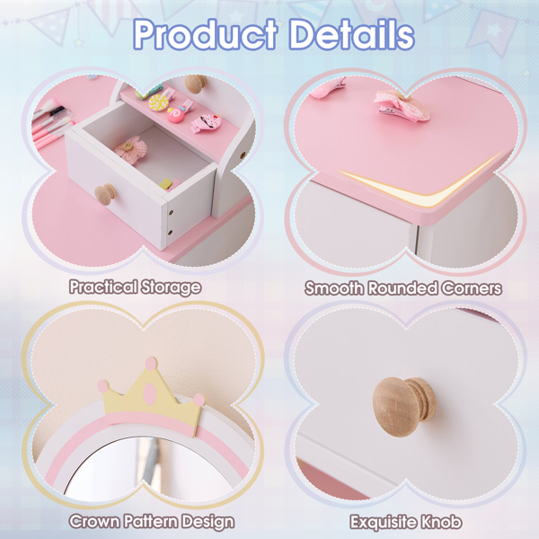 White And Pink Crown Element, MDF - Particleboard - Solid Wood Legs, Painted... 3