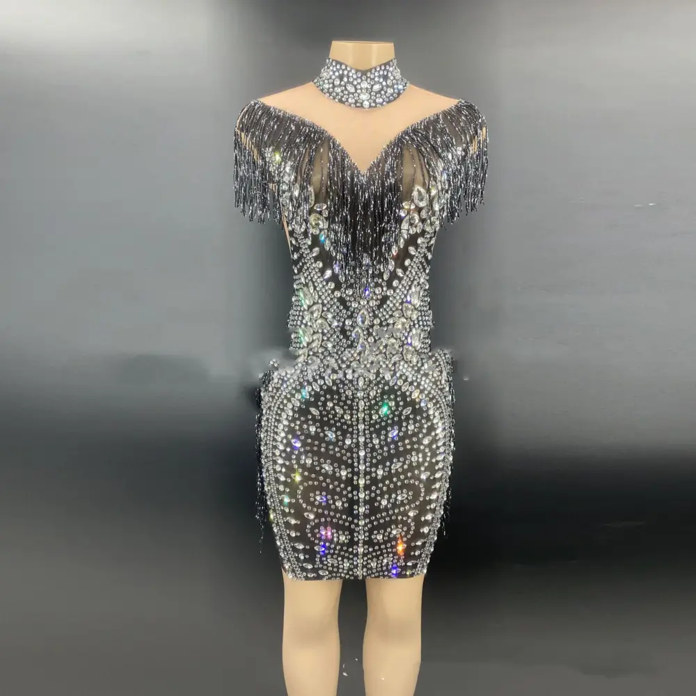 New Lady Wind Goddess Tassel Hanging Neck Dress Heavy