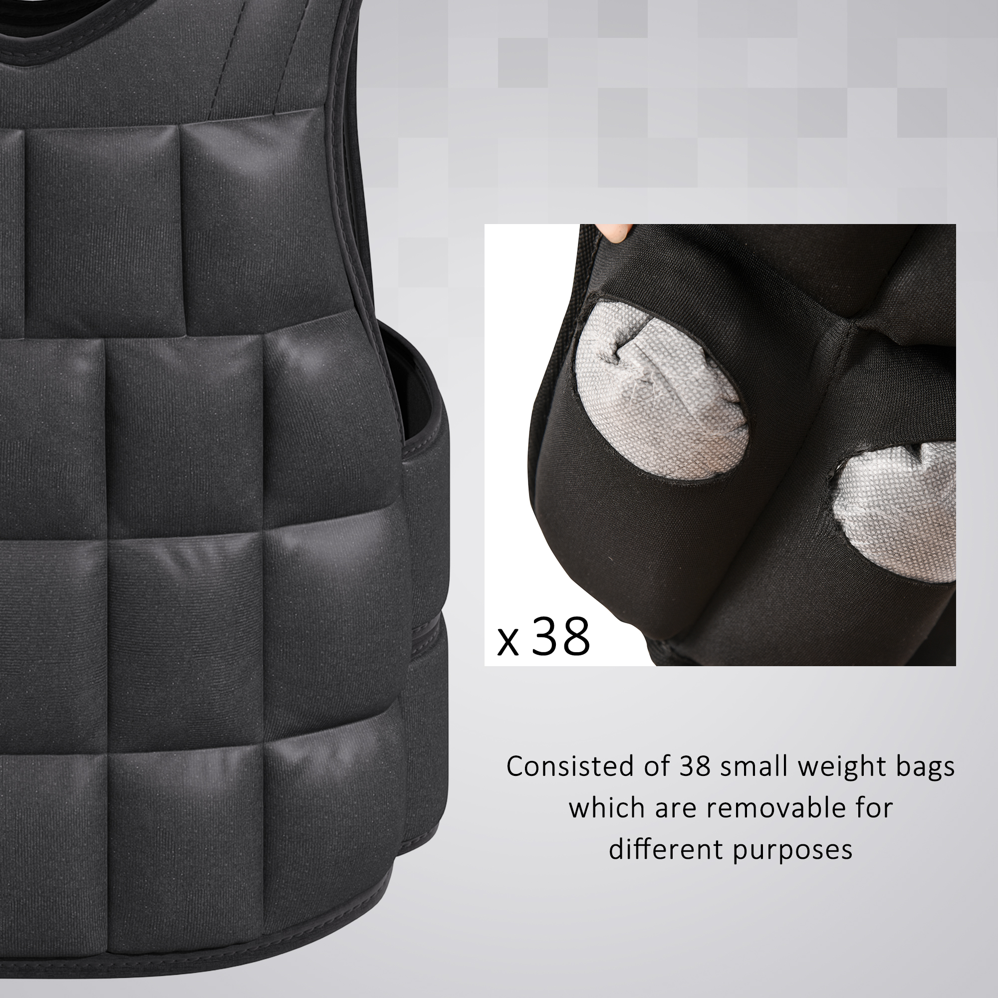 10kg Weight Vest, Adjustable Running Equipped With 38 Bags, Unisex, Black — image 11