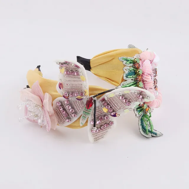 Fabric Flannel Butterfly Diamond Sequin Flower Headband Yellow - Shop at LoveMi