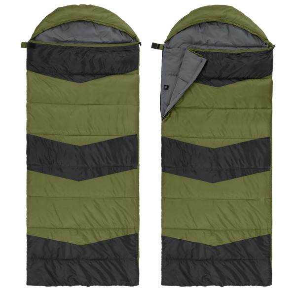 Rectangular Heated Sleeping Bag, Lightweight Sleeping Bag With Multi USB Powered Heating Pads, Waterproof Compact Envelope Sleeping Bag For Backpacking Hiking, Green