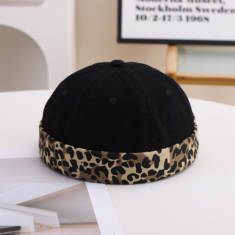 Single-color Leopard Print Washed Distressed Retro European-style Brimless Sun-protective Hat For Outdoor Travel And Photography.