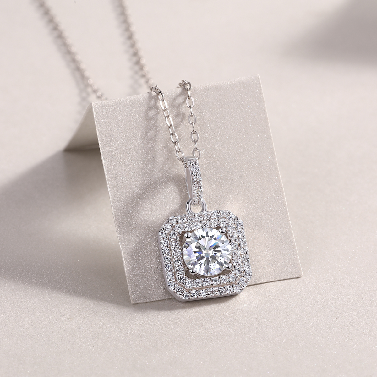 1 Carat Moissanite Square Halo Pendant S925 Sterling Silver Platinum Plated – Lu