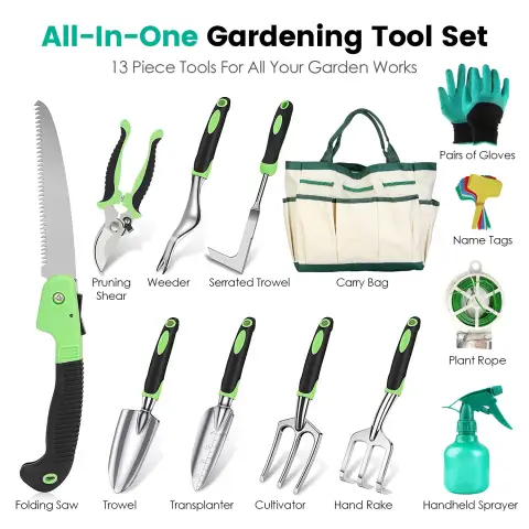 13-Piece Aluminum Garden Hand Tool Set with Ergonomic Handles