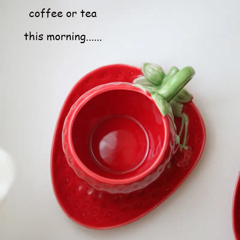 Hand Painted Ceramic Coffee Cup & Saucer Decal Strawberry