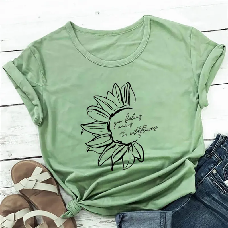 You Belong Among The Wildflower Crew Neck Short Sleeve - Green