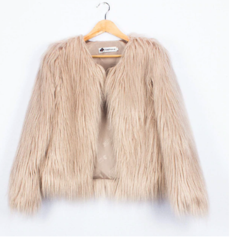 Ladies Fur Long Sleeve Fleece Coat