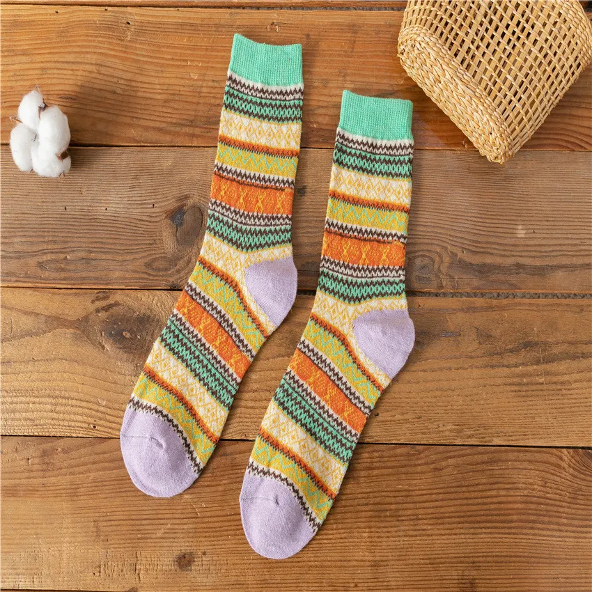 Autumn and Winter Retro National Style Wool Warm Socks - Green