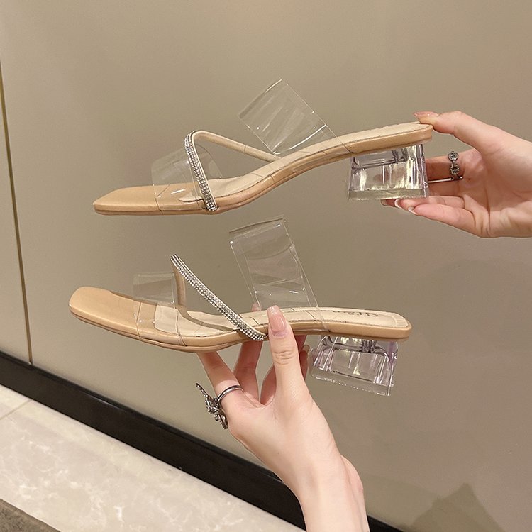 Rhinestone Block Heel Slides, picture 2 of 4