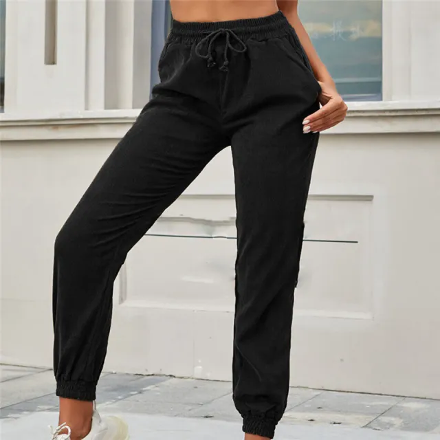 Fashion All Match Casual Corduroy High Waist Trousers Black - Shop at LoveMi