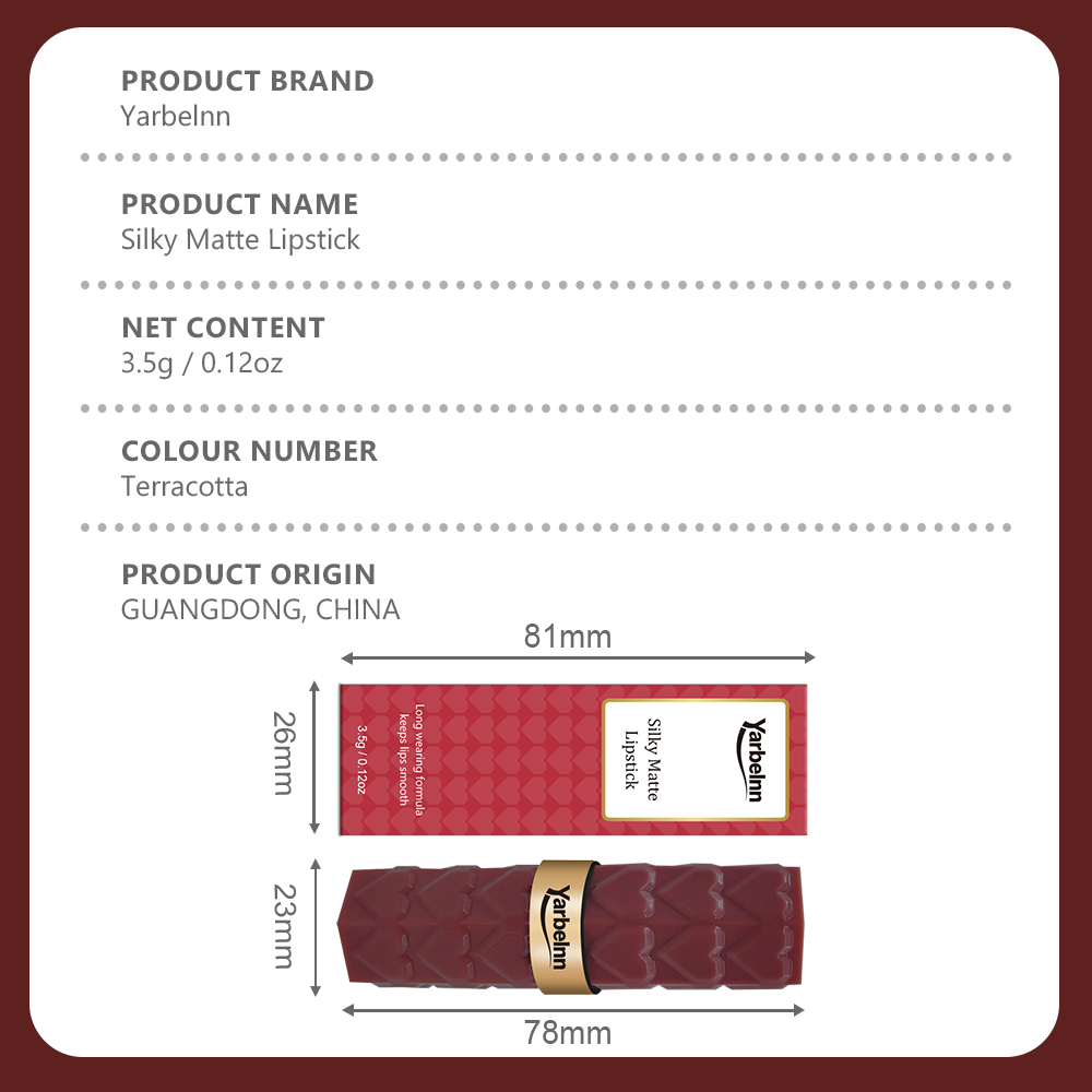 Matte Misty Modern Brown Red Lipstick, Waterproof Non-transfer Long Lasting Smudge Proof Lip Makeup, 3.5g 9