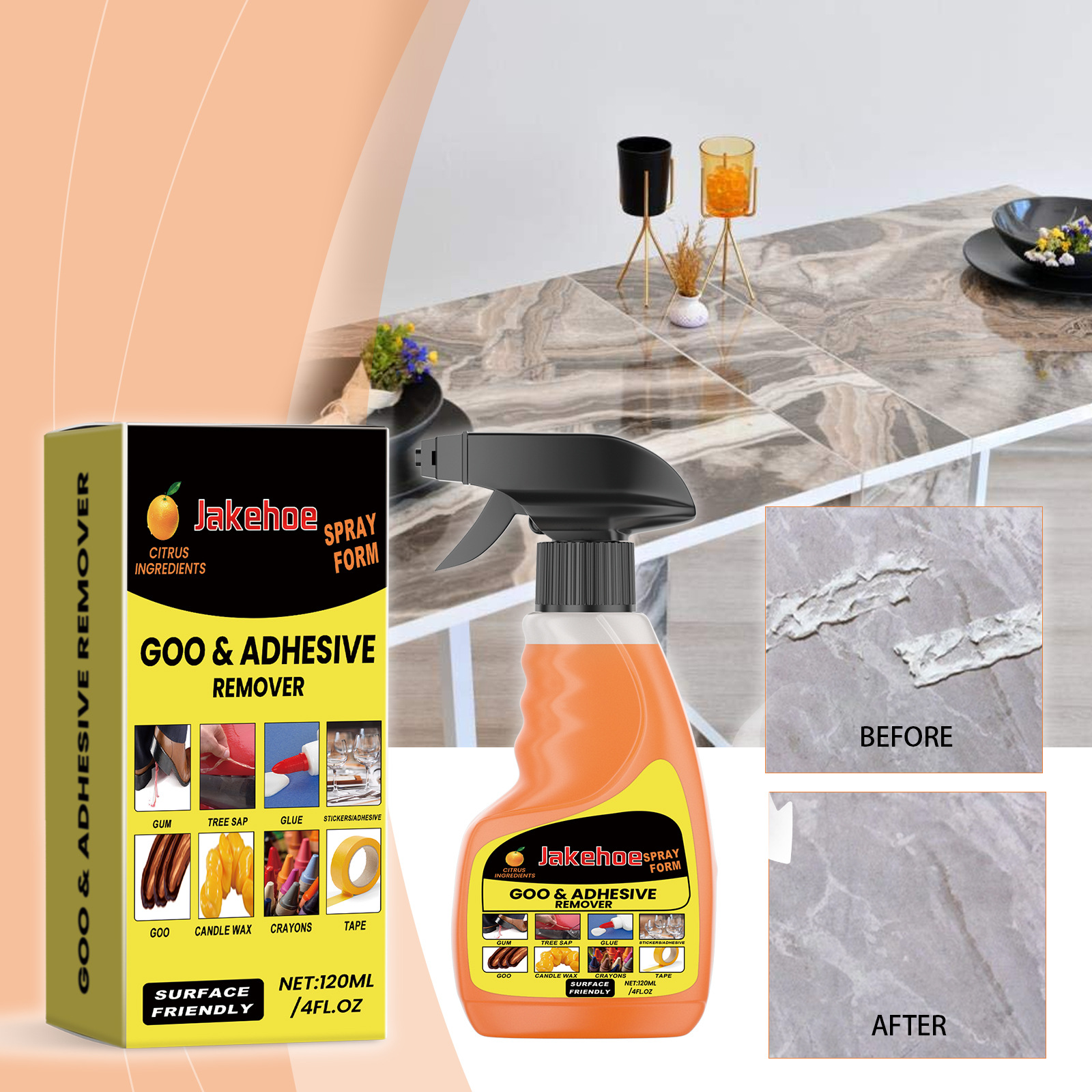 JAKEHOE Multi-functional Adhesive Remover - Cleans Adhesive, Self-adhesive, And Double-sided Tape. 5