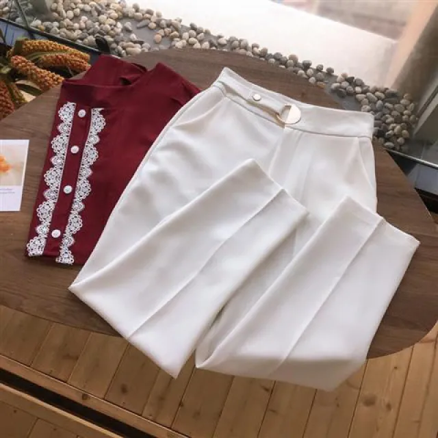 The New Drape High waist Casual Suit Trousers Are Thin And Radish Loose Cropped Trousers White - Shop at LoveMi