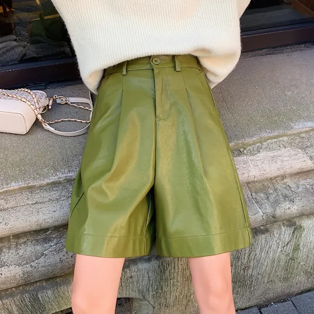 Spring And Autumn New Women's Fashion PU Leather Shorts Green - Shop at LoveMi