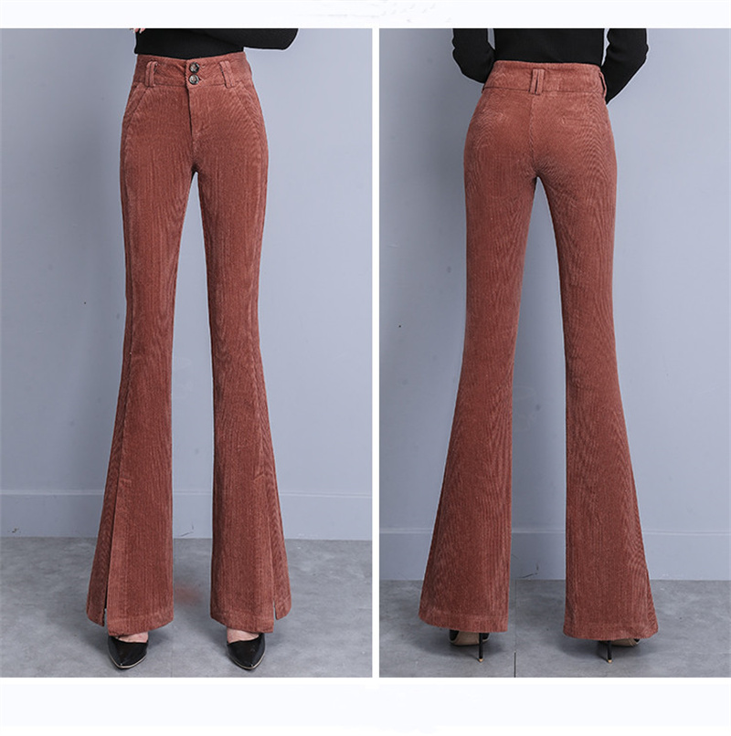 Title 3, Plush Drape Micro-flared High-waist Corduroy Ca...