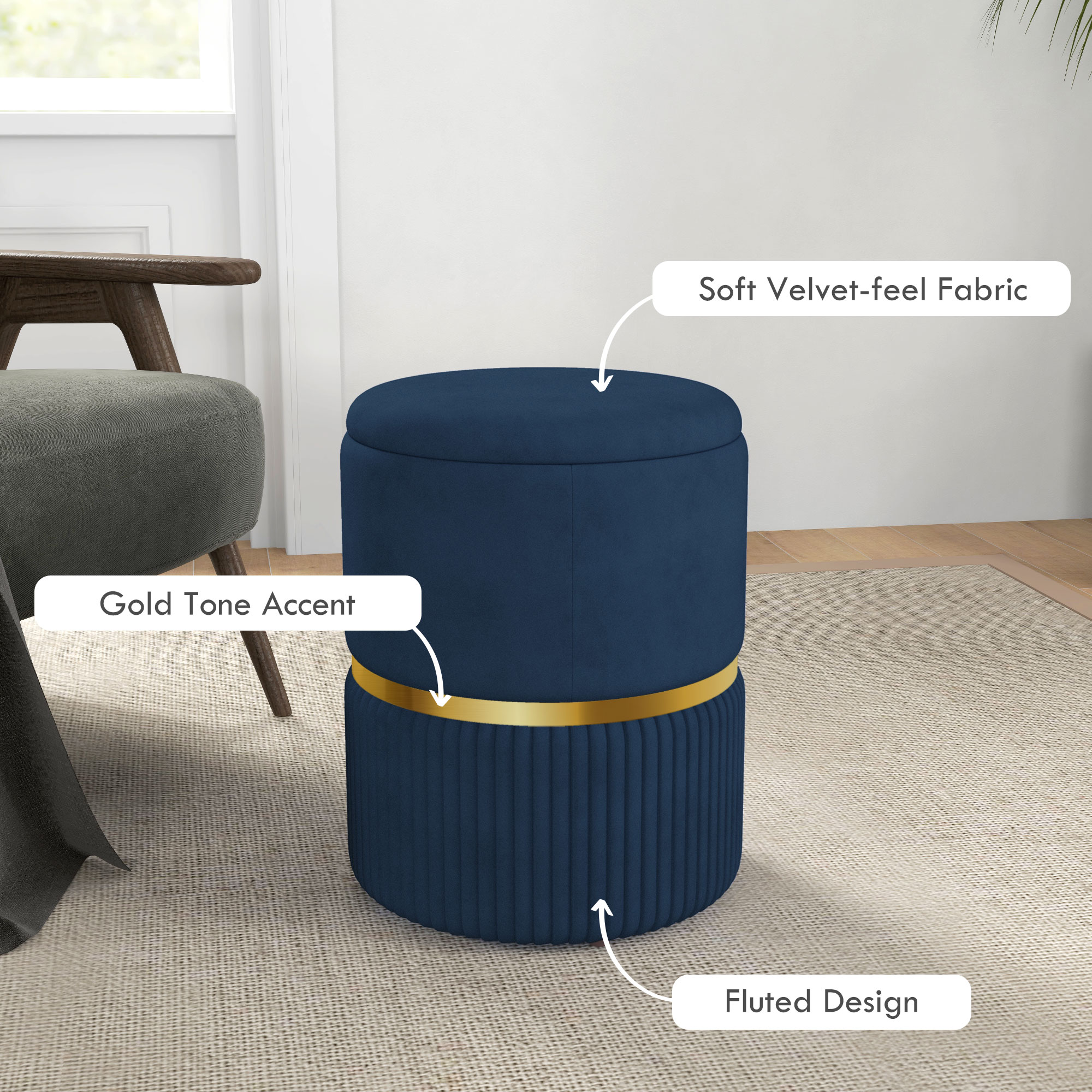 Velvet Texture Storage Footstool — image 2