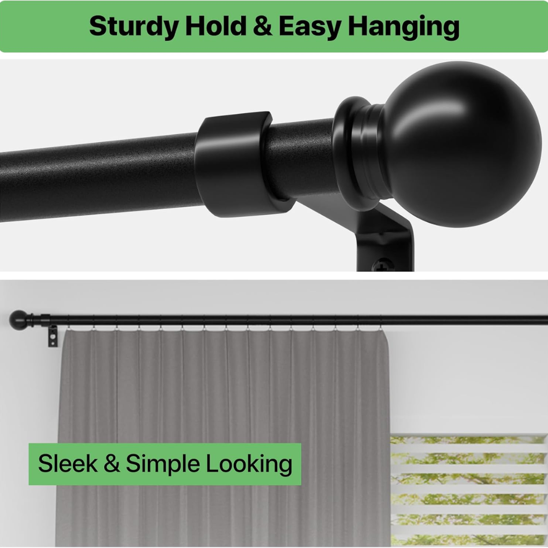 Curtain Rods For Windows 28 To 48 Inch, Black Curtain Rod Set With Brackets, Splicing Adjustable Metal Drapery Rod For Bedroom, Kitchen, Living Room, Matte Black — foto 2