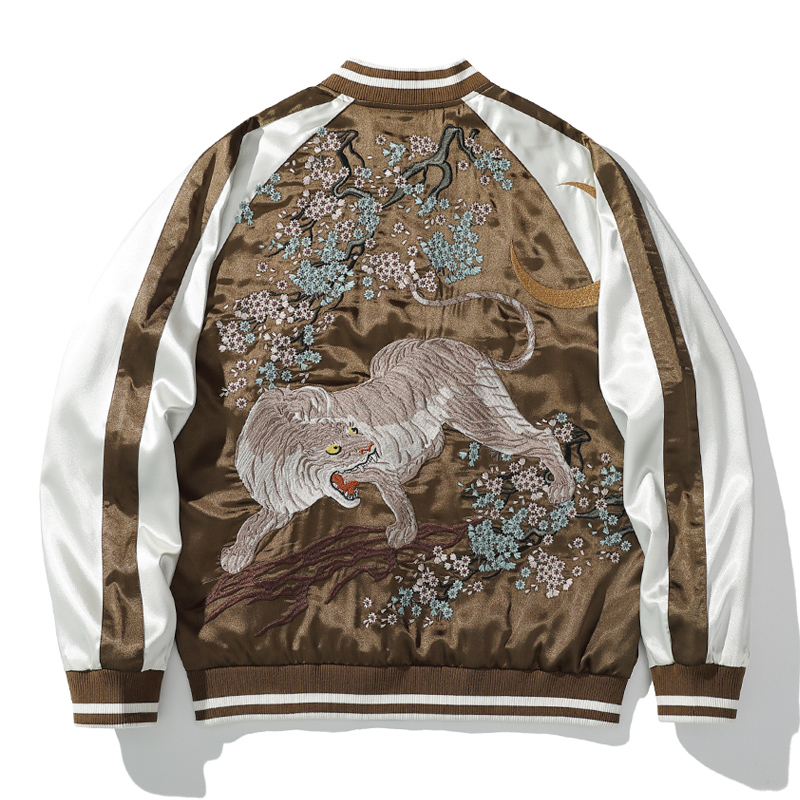 Title 4, He Tiger Embroidered Jacket Baseball Collar Coa...