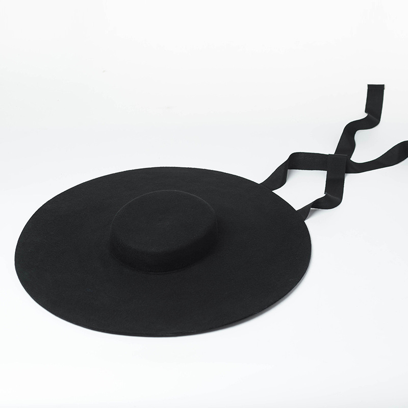 Light Flat Big Brim Wool Top Hat