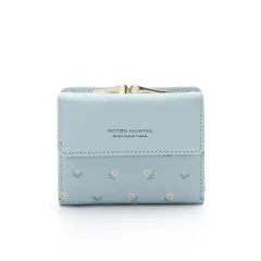 Fashion Women's PU Printed Tri-fold Clip Coin Purse - Blue - View 1