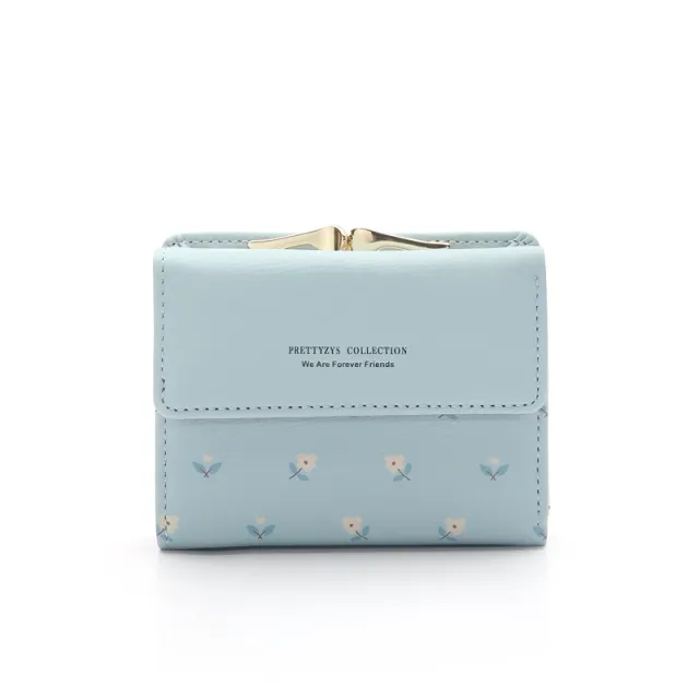 Fashion Women's PU Printed Tri fold Clip Coin Purse Blue - Shop at LoveMi