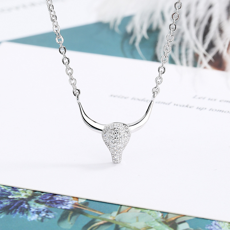 New Diamond Bull Head Pendant S925 Sterling Silver Necklace