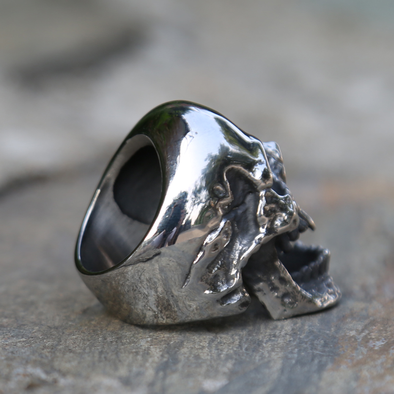 Skull Ring Boiled Black Polished Titanium Men