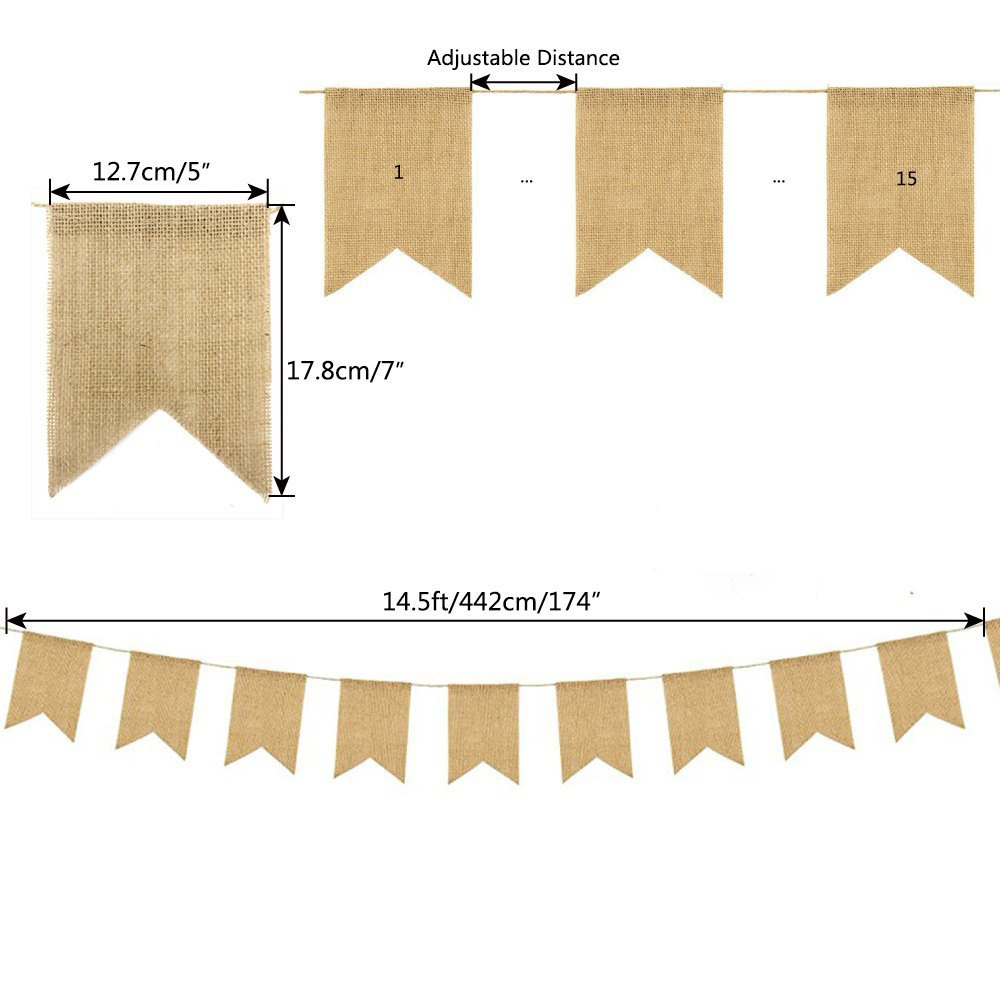 15 PCs Linen For Wedding Decoration Pennant Party Wedding Dovetail Pennant Linen Hanging Flag — foto 9