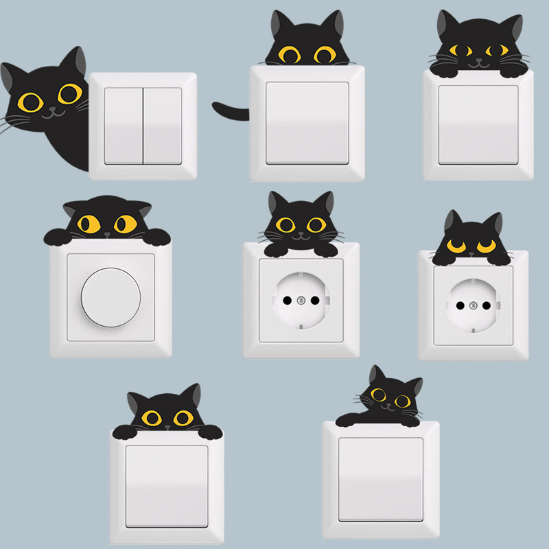 Cartoon black kitten halloween party atmosphere window
