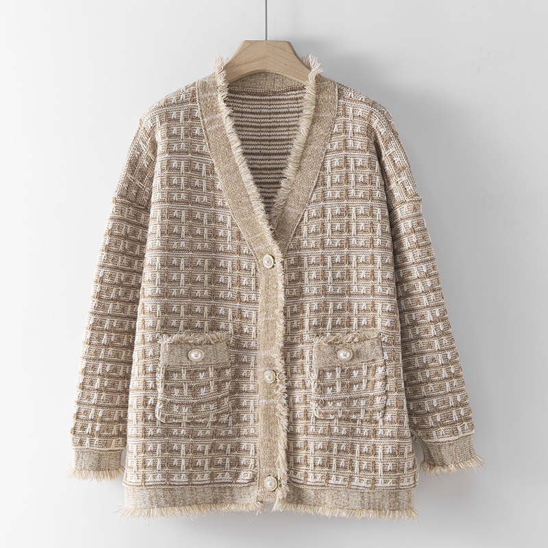 All-match Korean Style Loose Small Plaid Top Women Knitted Ladies