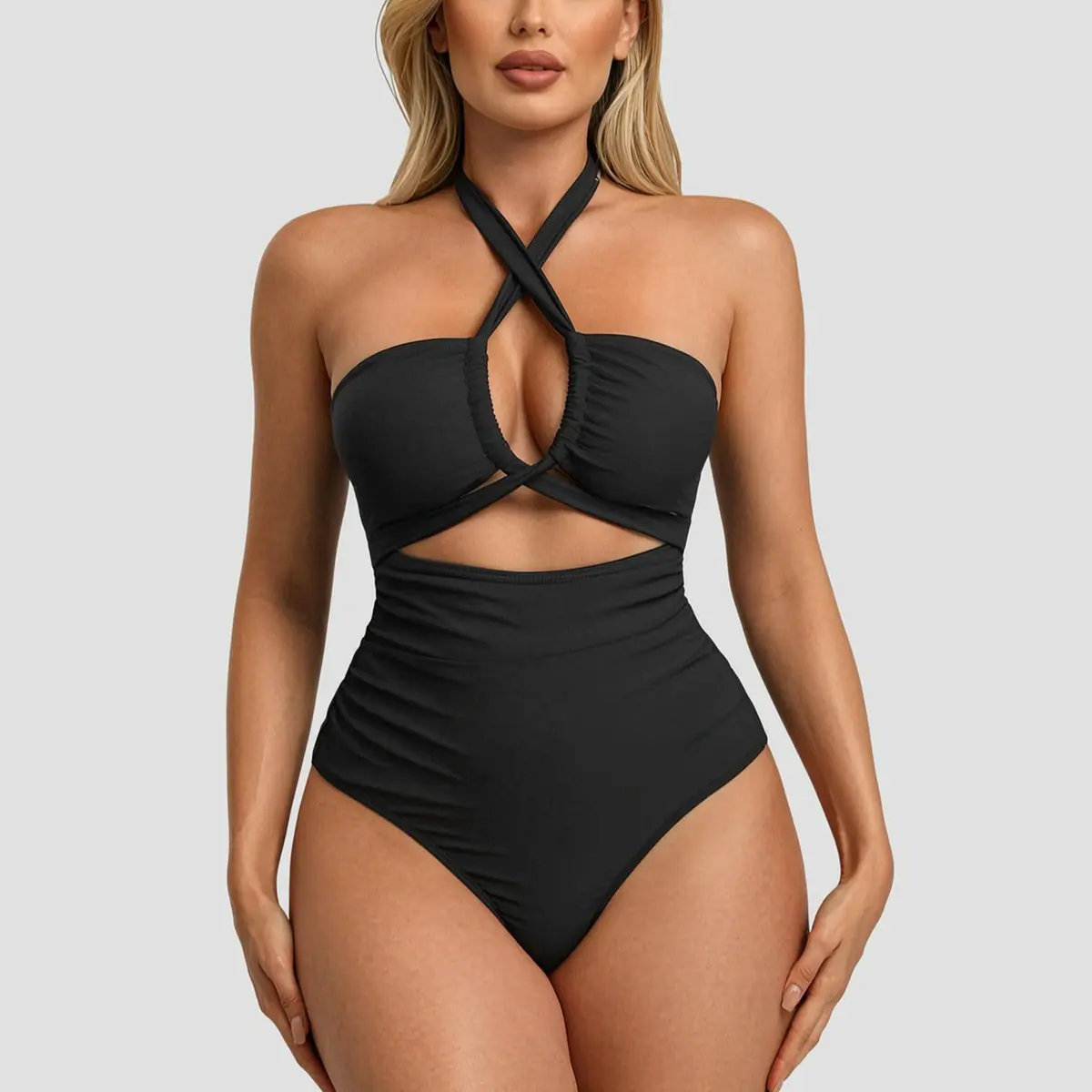 Women's Crisscross Halter Cutout One Piece Swimsuit