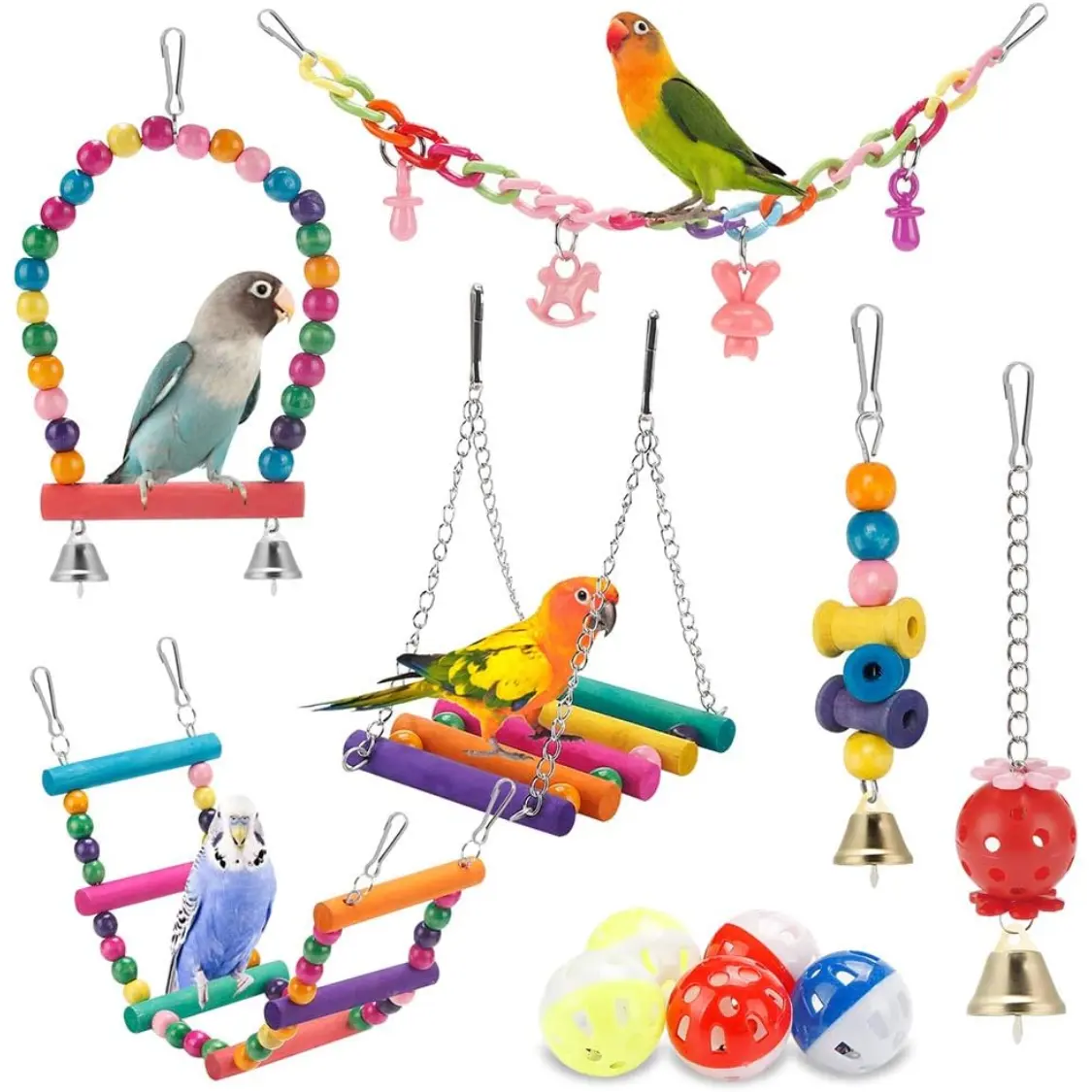 Bird Parakeet Toys Swing Hanging Standing Chewing